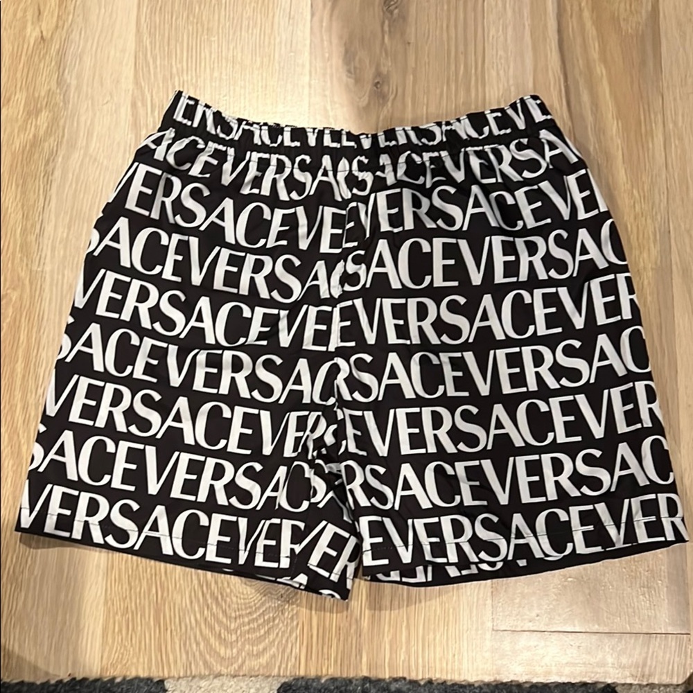 Versace Boys Black and White Swim Trunks